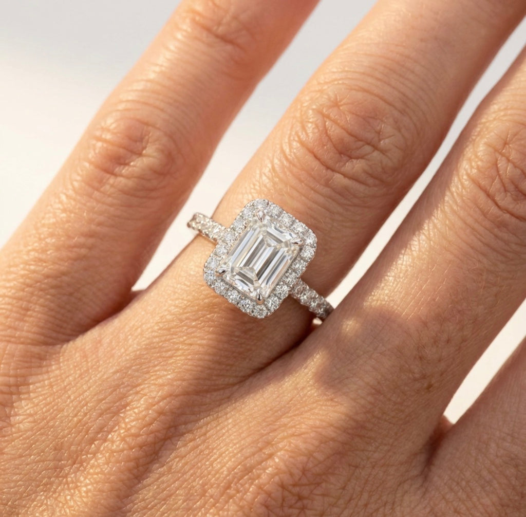Emerald Cut Halo Ring