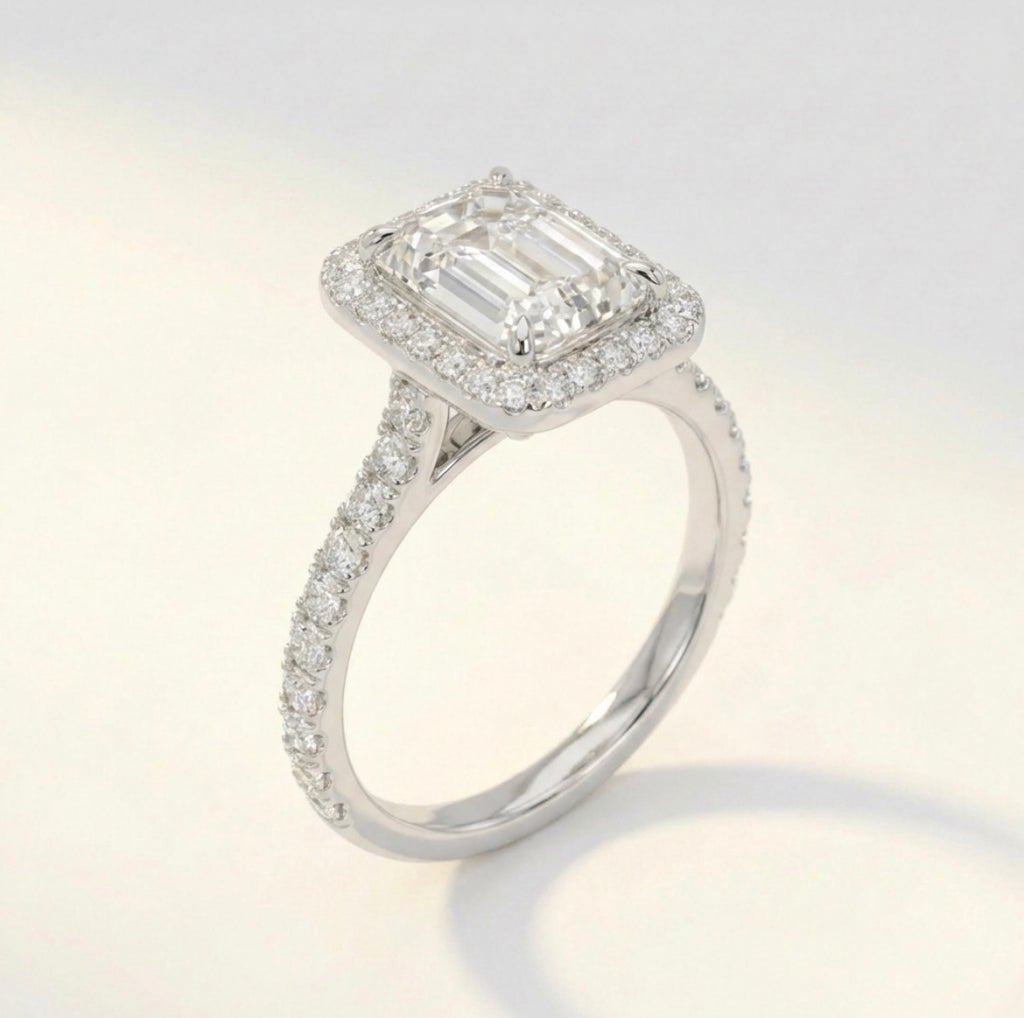 Emerald Cut Halo Ring