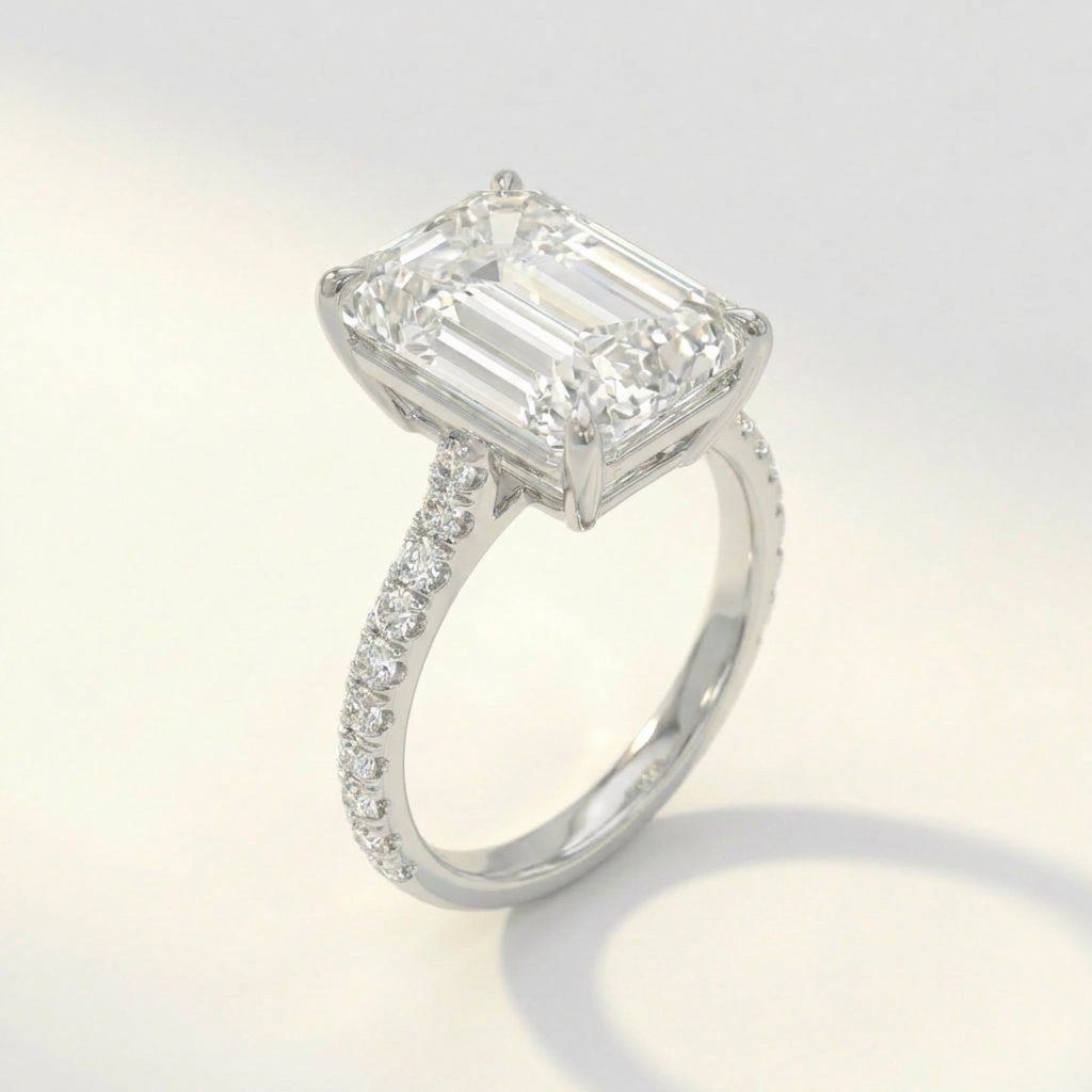 エメラルド ハーフ パヴェ リング /Emerald Cut Half Pave Ring
