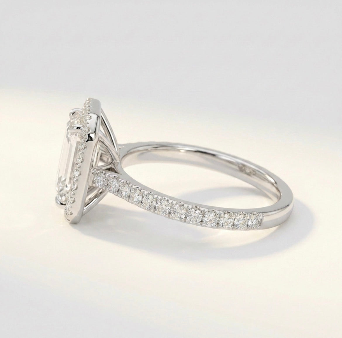 Emerald Cut Halo Ring